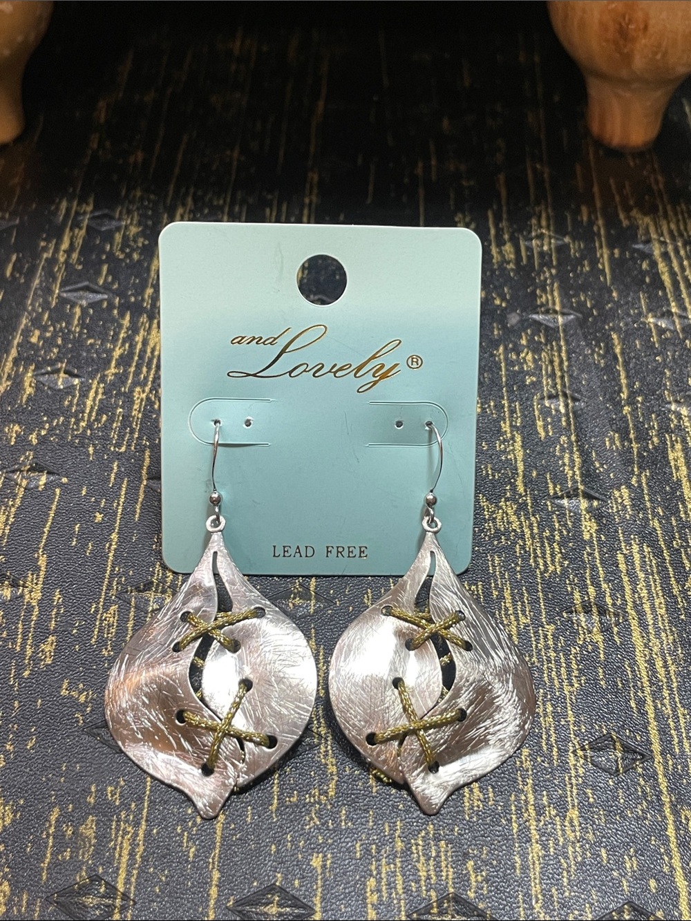 Silver Teardrop Earrings with Gold Stitch Detail